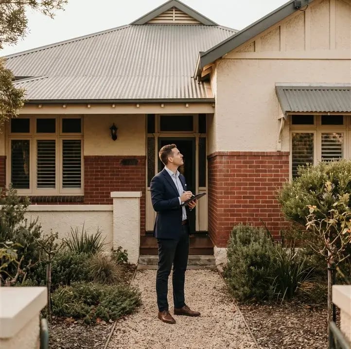 An agent inspecting a property in person