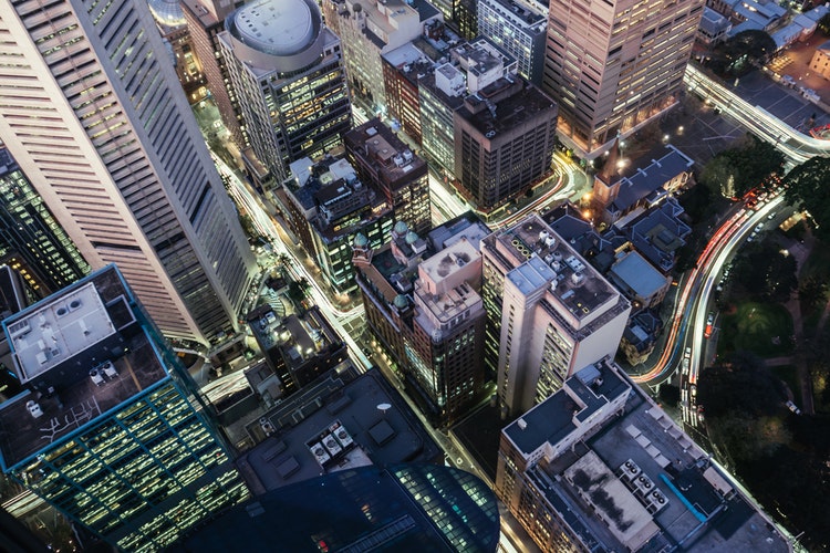 city nightime aerial view