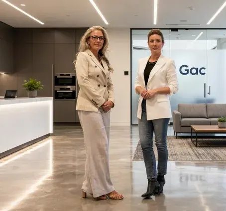 Two clients at their new premises after settlement
