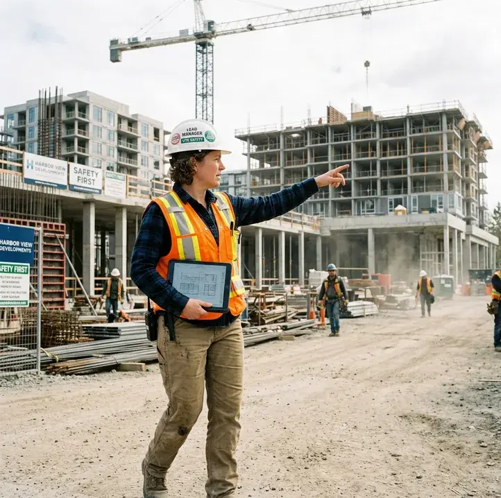A site manager on a development site under construction